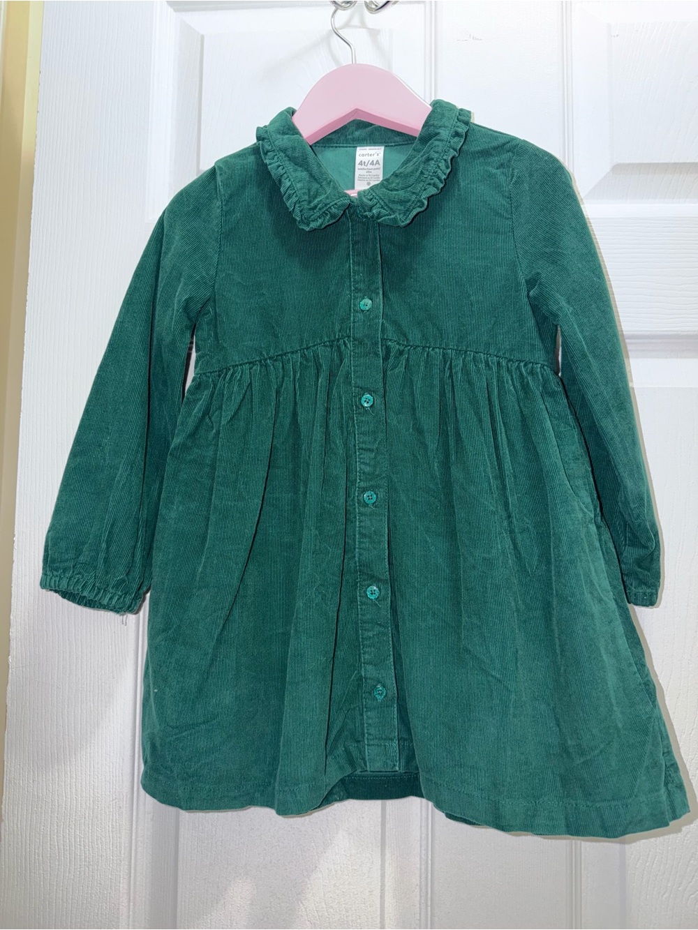 Carter's Dark Green Corduroy Ruffle Collar Button-Front Dress